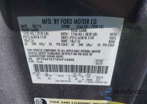 2014 Ford F-150 Xlt z USA, uszkodzony, nr VIN 1FTFW1ET1EKF33505